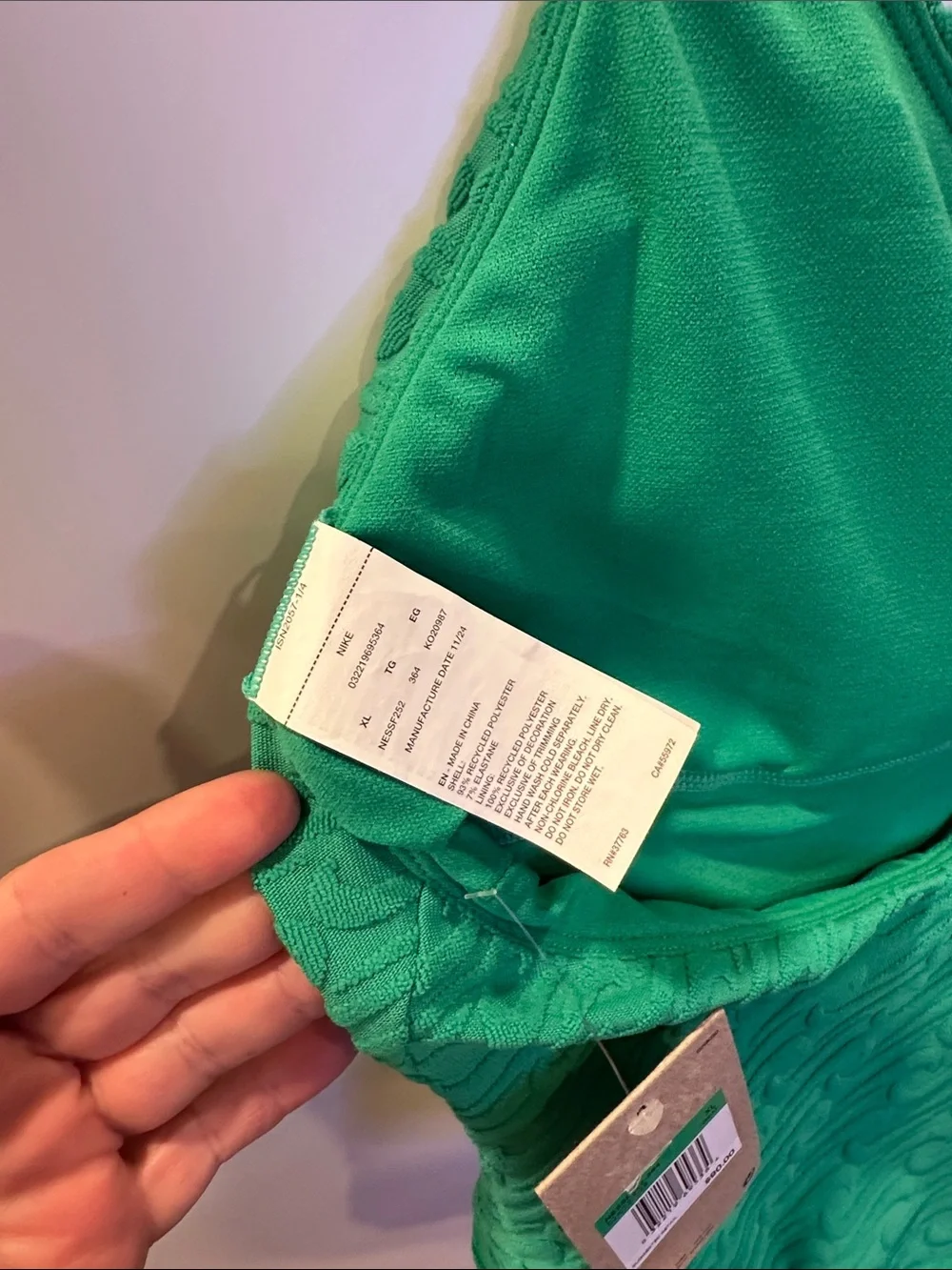 NIKE Swoosh Textured One Piece Swimsuit V Neck Y Back NEW Green Terry XL